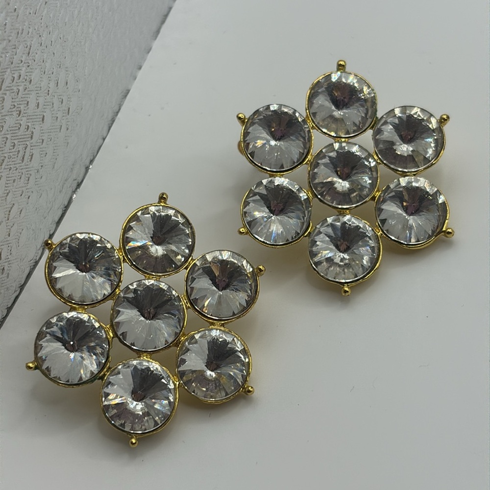 Elegant Rivoli White Crystal Cluster Earrings